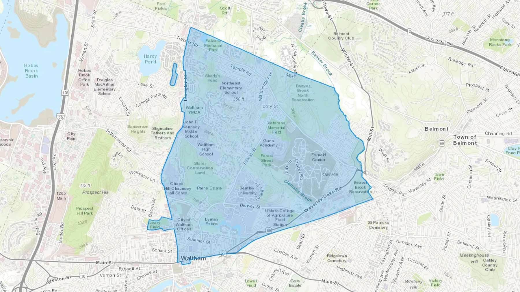 North Waltham, MA Cash heating Oil delivery map Map of the COD Fuel Oil delivery service area for North Waltham, MA