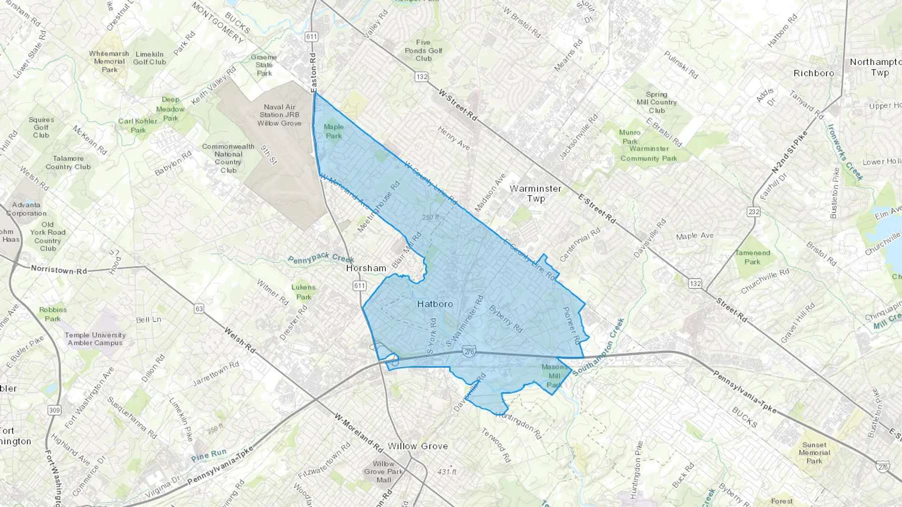 Hatboro, PA Cash heating Oil delivery map Map of the COD Fuel Oil delivery service area for Hatboro, PA