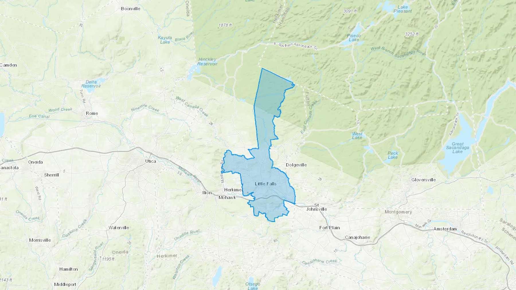 Little Falls, NY Cash heating Oil delivery map Map of the COD Fuel Oil delivery service area for Little Falls, NY