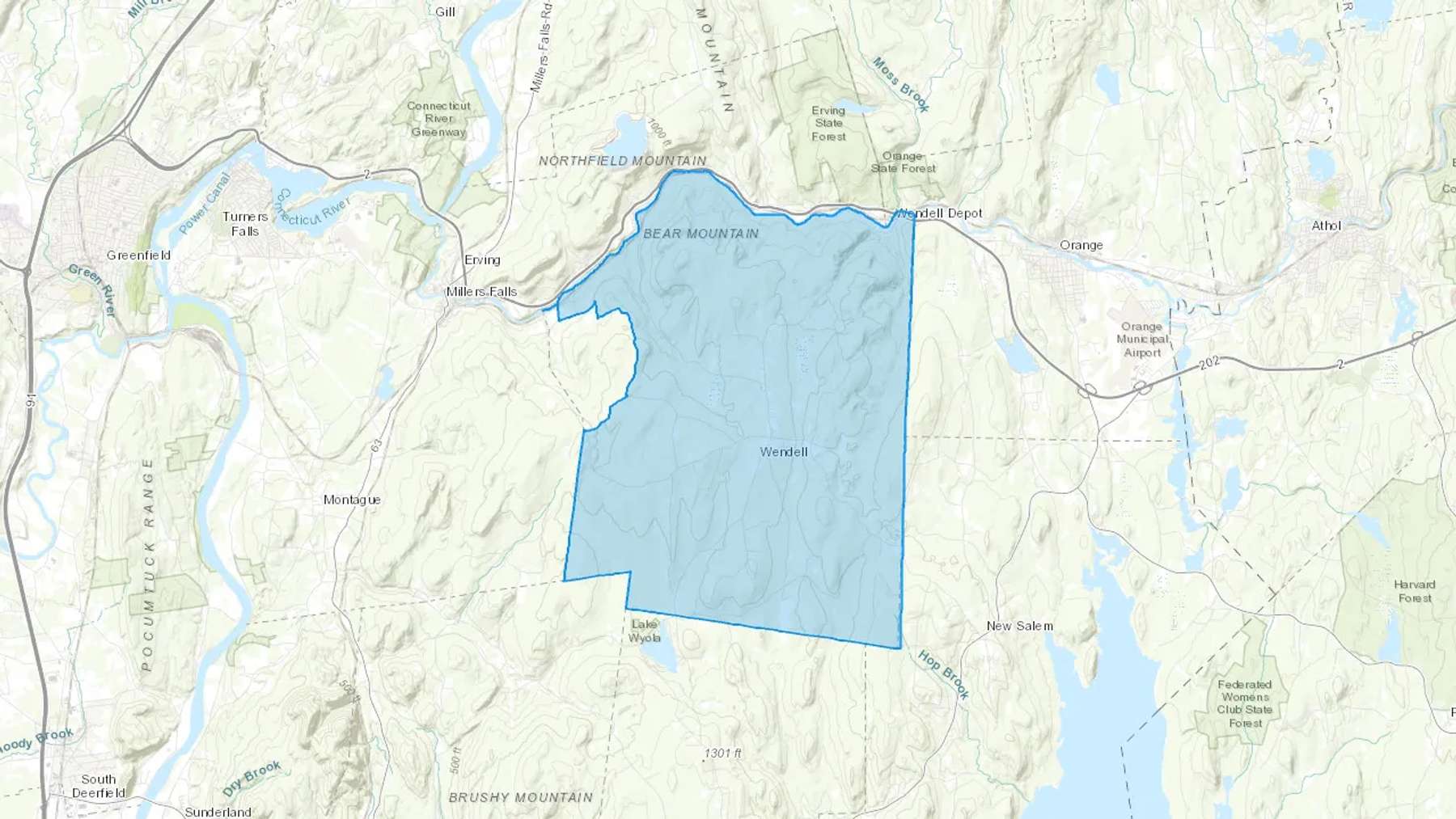 Wendell, MA Cash heating Oil delivery map Map of the COD Fuel Oil delivery service area for Wendell, MA