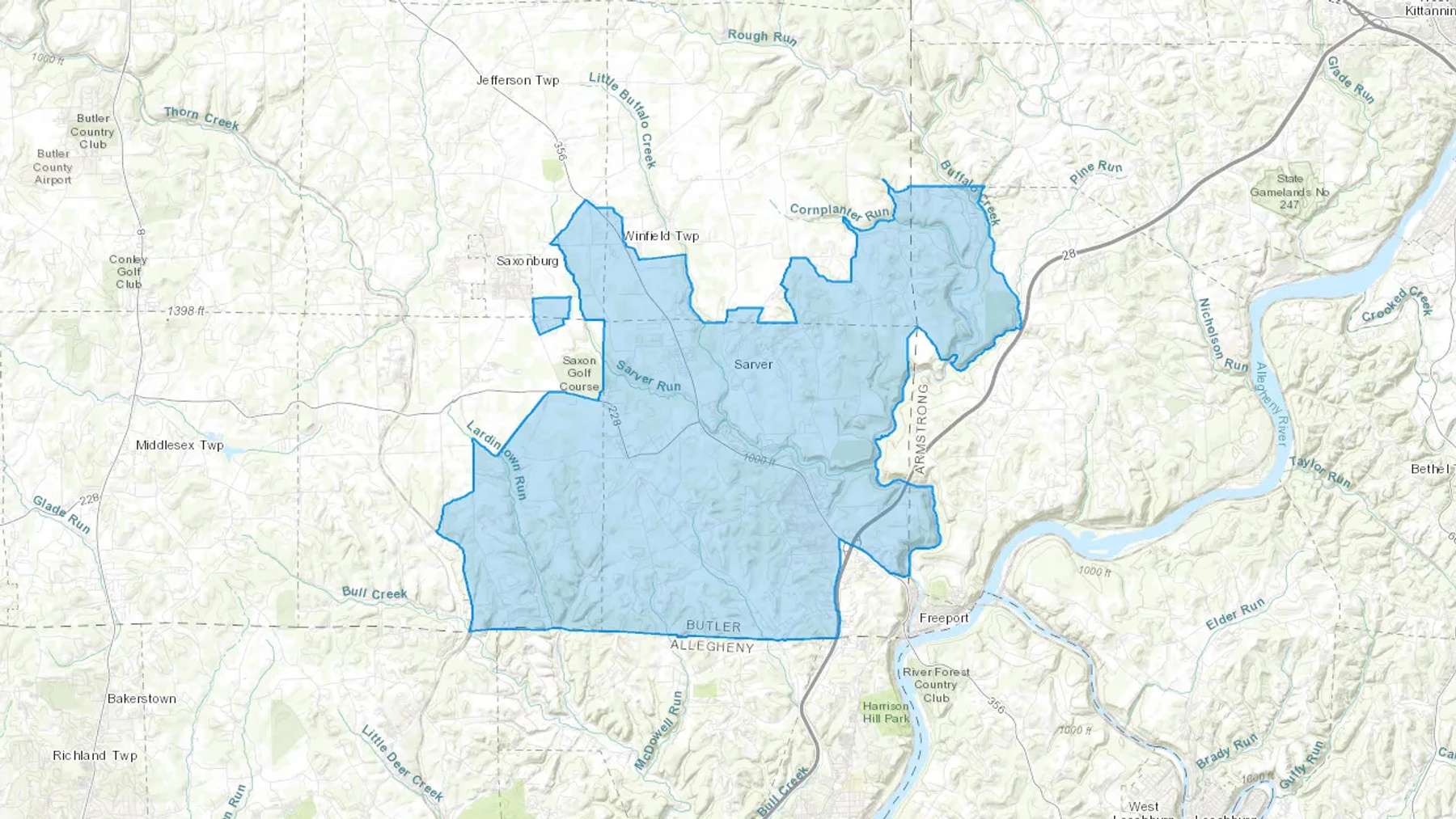 Sarver, PA Cash heating Oil delivery map Map of the COD Fuel Oil delivery service area for Sarver, PA