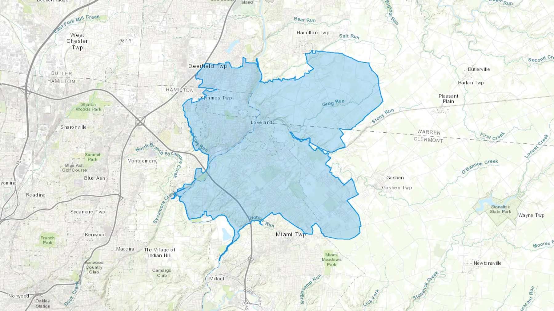 Loveland, OH Cash heating Oil delivery map Map of the COD Fuel Oil delivery service area for Loveland, OH