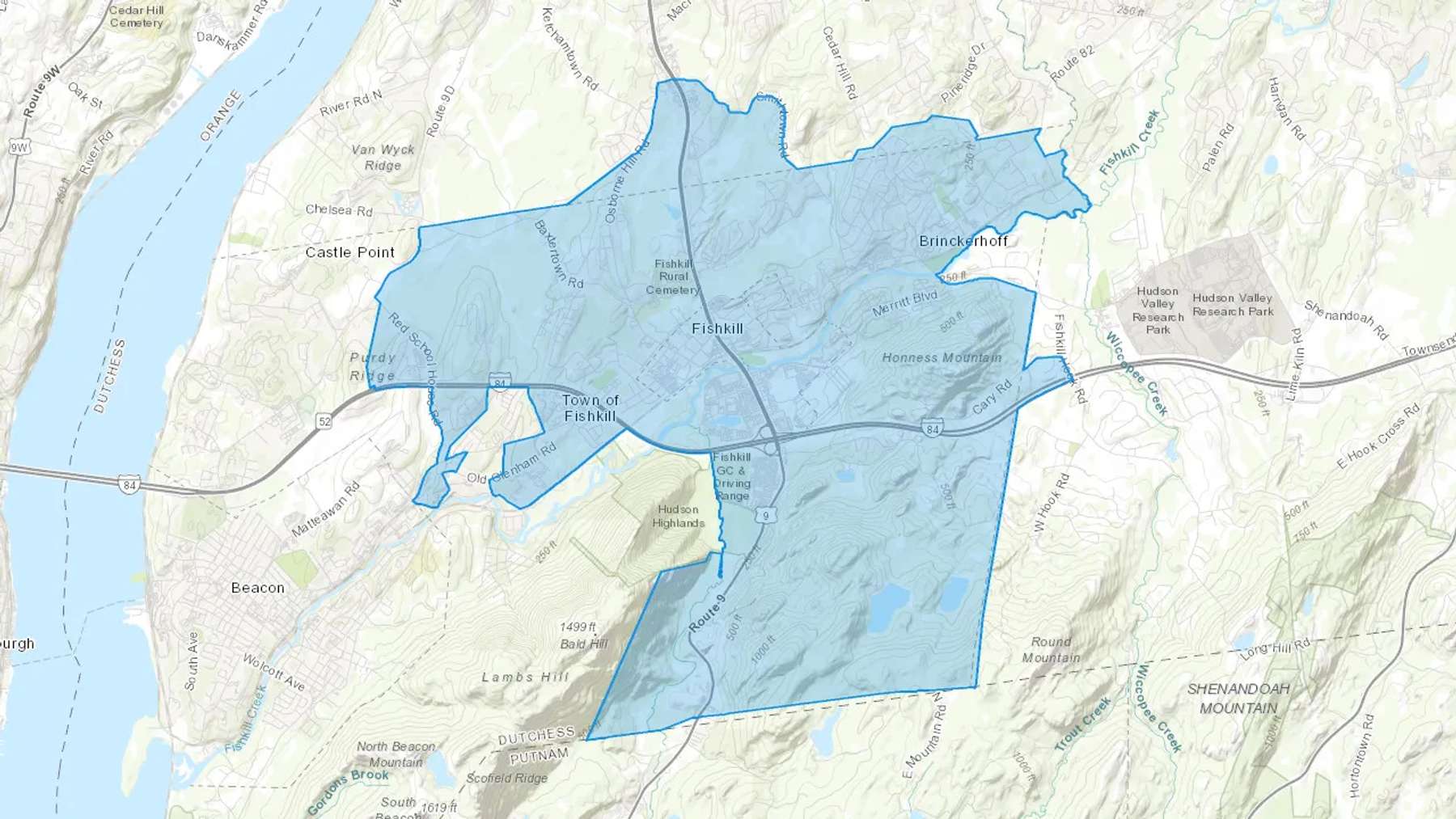 Fishkill, NY Cash heating Oil delivery map Map of the COD Fuel Oil delivery service area for Fishkill, NY