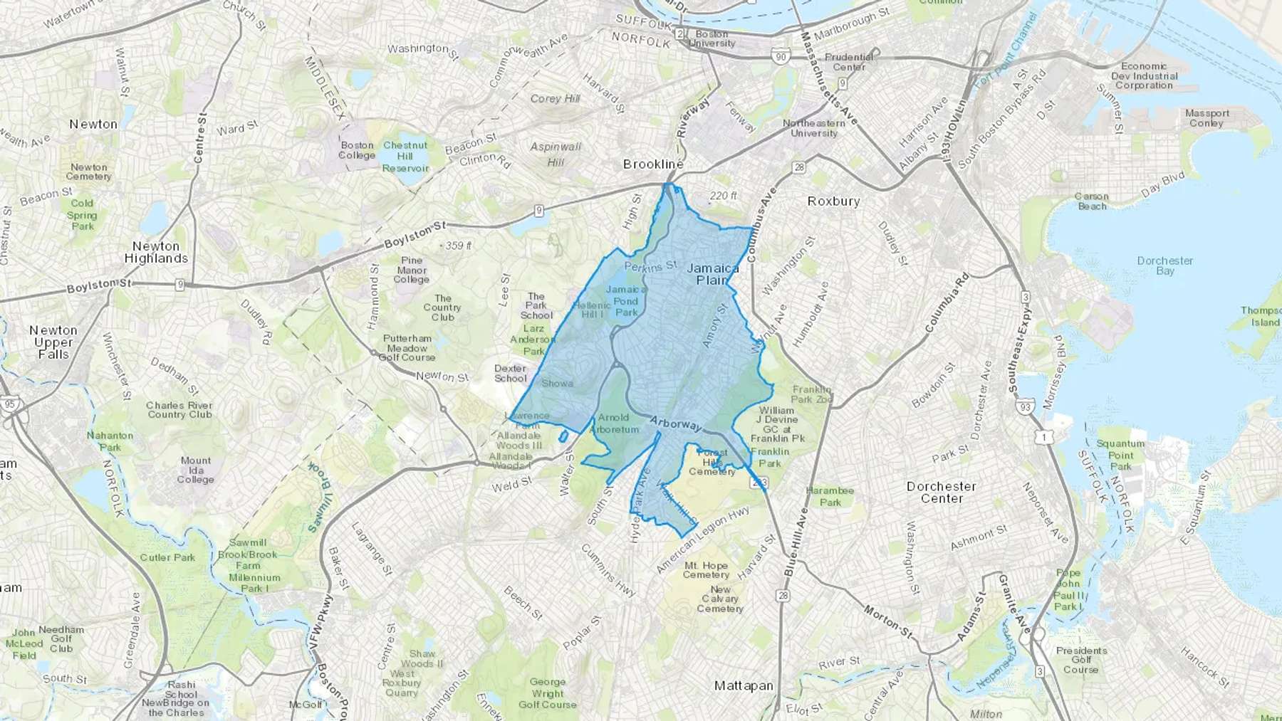 Jamaica Plain, MA Cash heating Oil delivery map Map of the COD Fuel Oil delivery service area for Jamaica Plain, MA