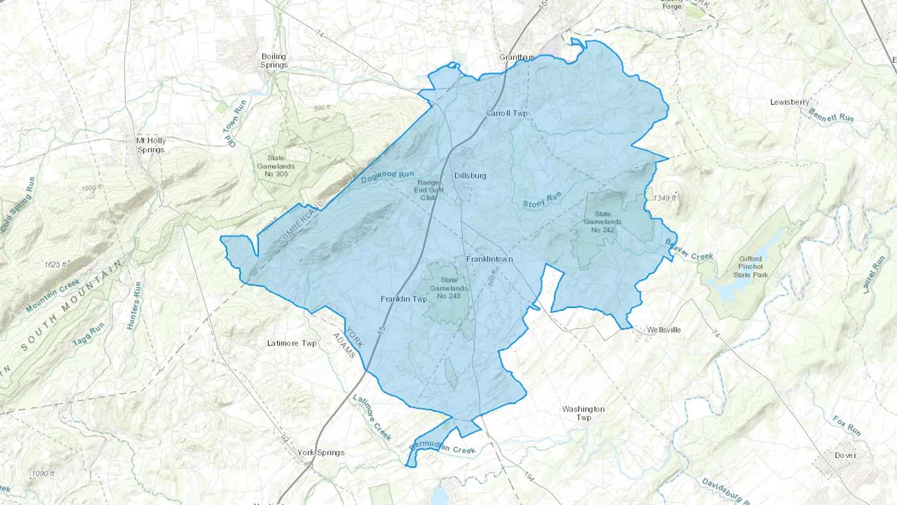 Dillsburg, PA Cash heating Oil delivery map Map of the COD Fuel Oil delivery service area for Dillsburg, PA