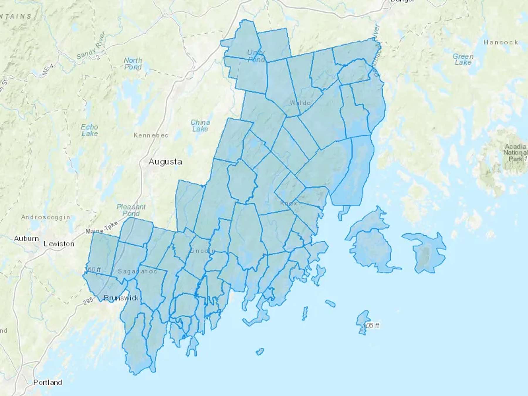 Mid Coast Maine Cash Heating Oil Delivery Map Map of the COD Fuel Oil Delivery Service Area for MC