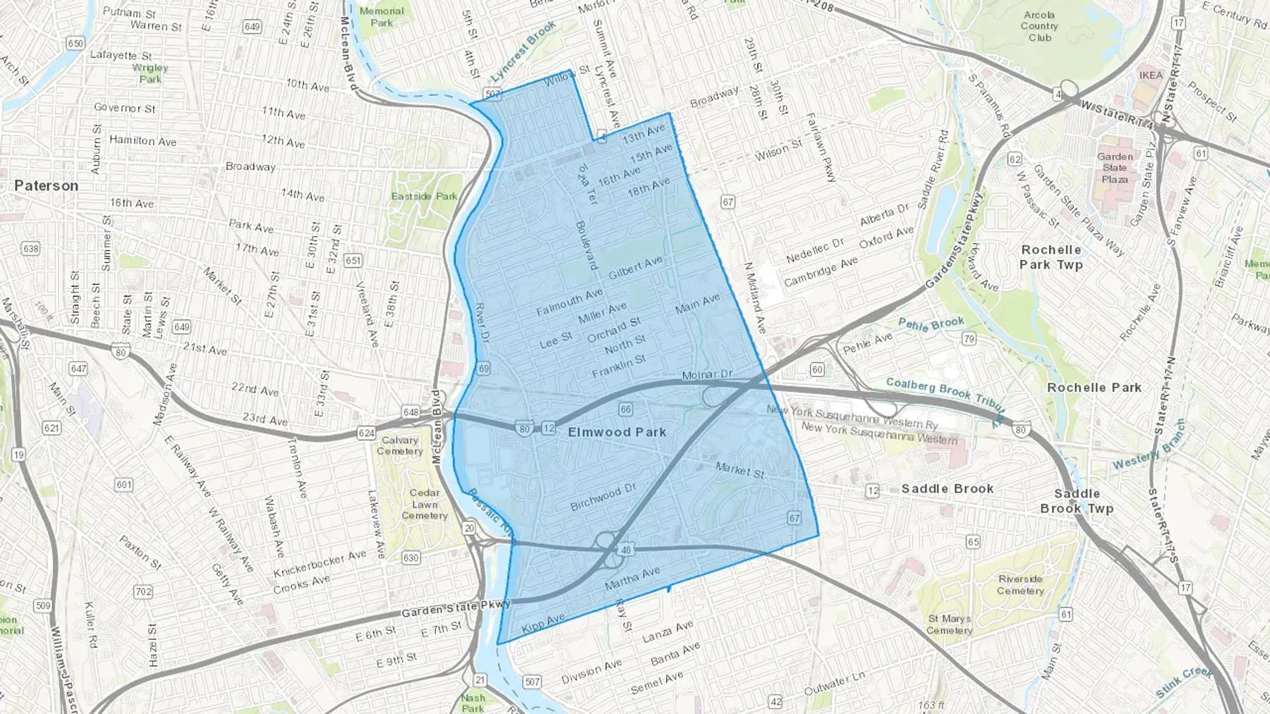 Elmwood Park, NJ Cash heating Oil delivery map Map of the COD Fuel Oil delivery service area for Elmwood Park, NJ