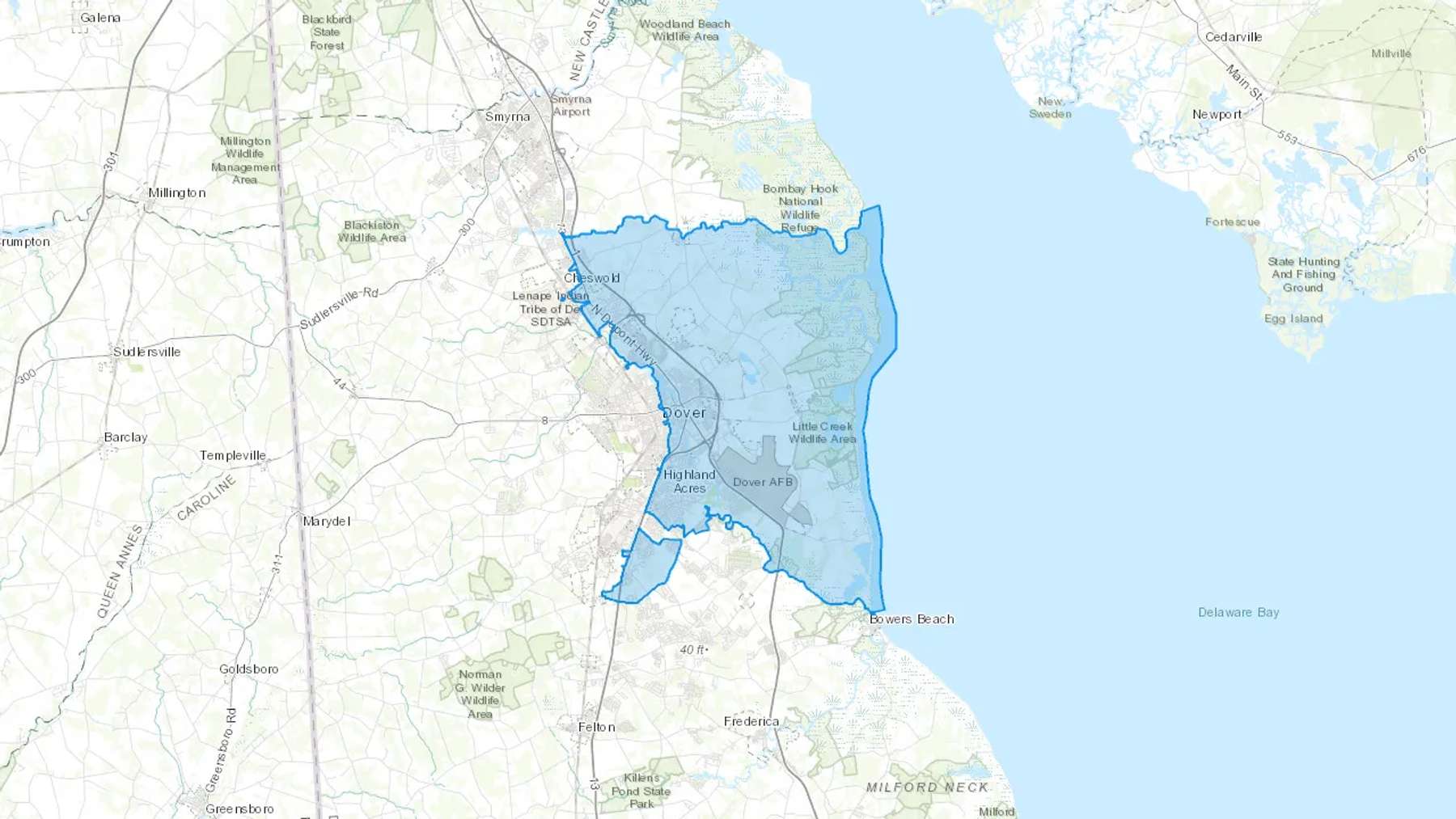 Dover Afb, DE Cash heating Oil delivery map Map of the COD Fuel Oil delivery service area for Dover Afb, DE