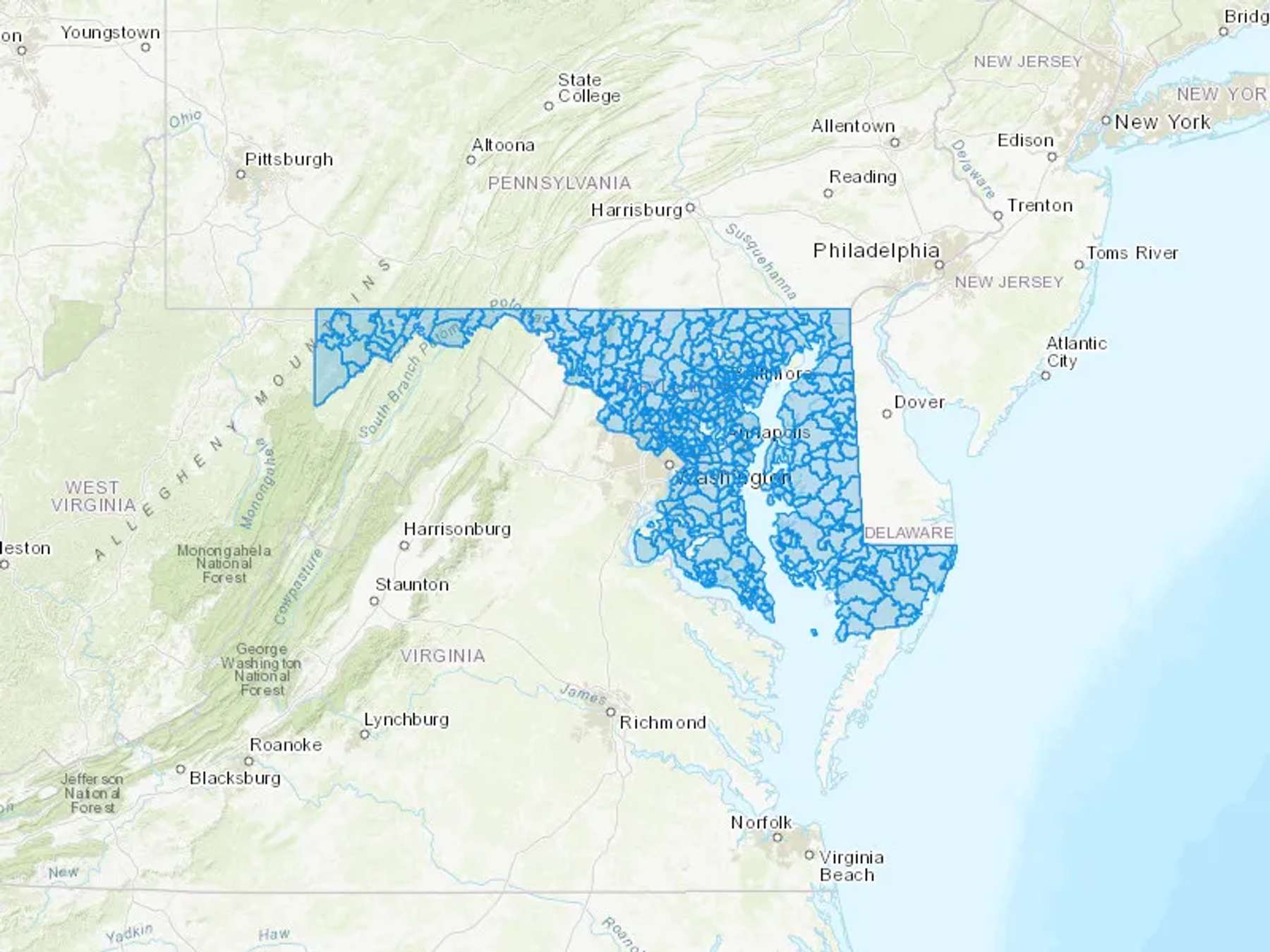Maryland Cash Heating Oil Delivery Map Map of the COD Fuel Oil Delivery Service Area for MD
