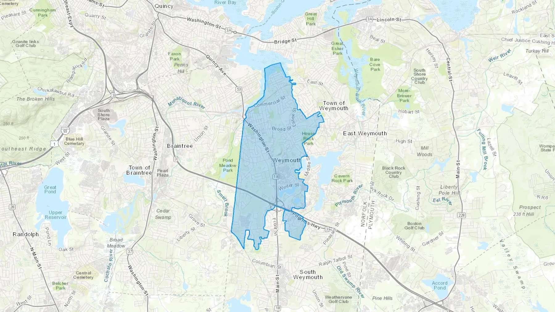 Weymouth, MA Cash heating Oil delivery map Map of the COD Fuel Oil delivery service area for Weymouth, MA