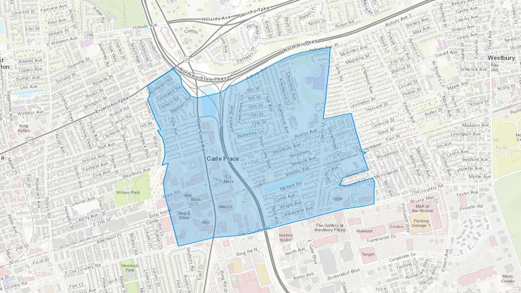 Carle Place, NY Cash heating Oil delivery map Map of the COD Fuel Oil delivery service area for Carle Place, NY
