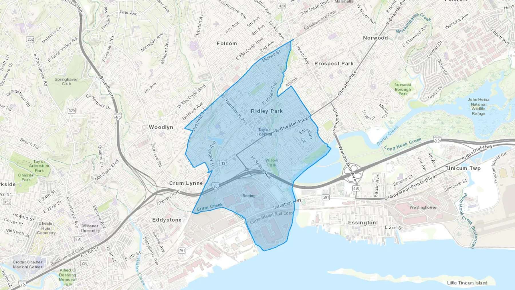 Ridley Park, PA Cash heating Oil delivery map Map of the COD Fuel Oil delivery service area for Ridley Park, PA