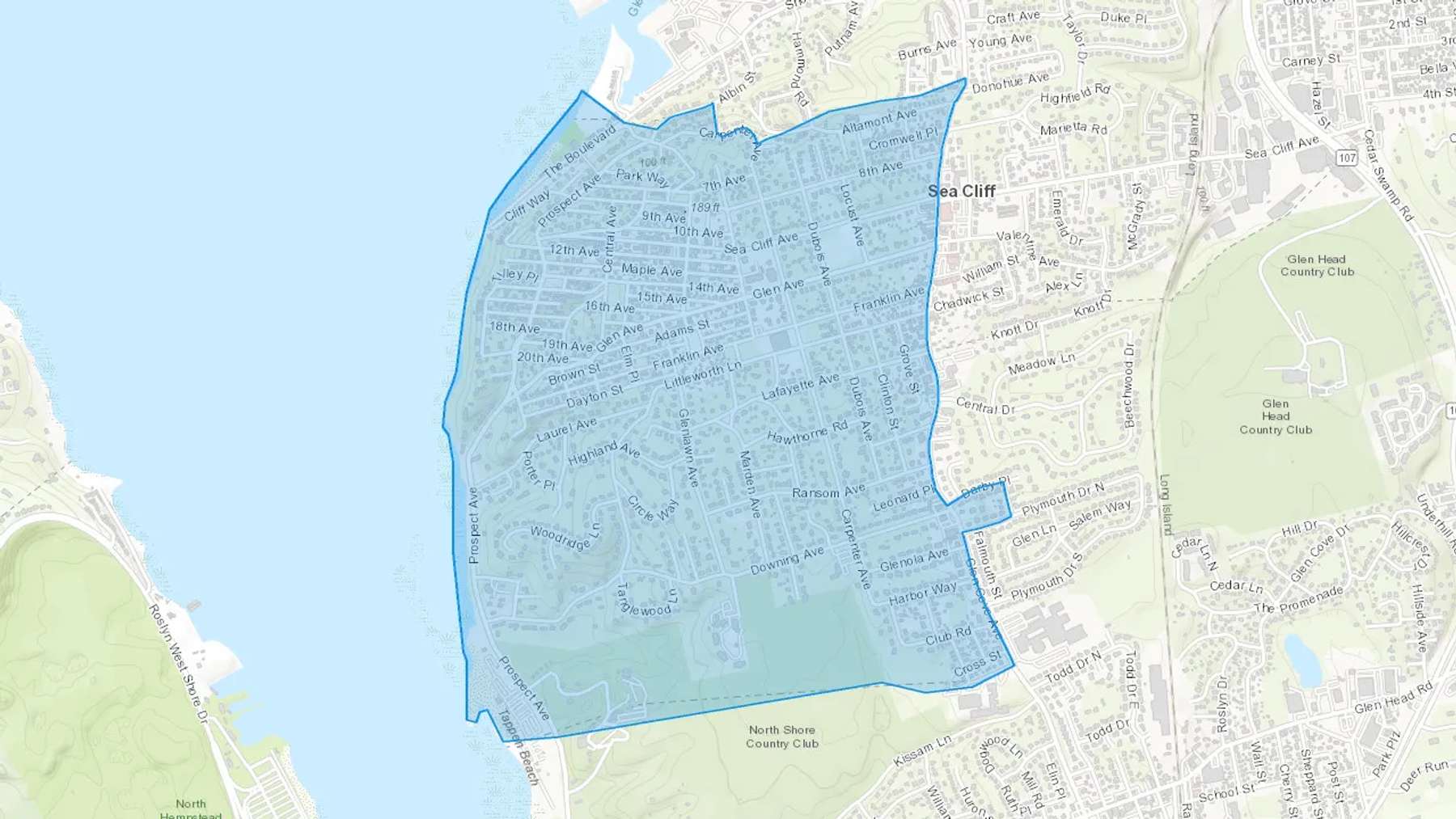 Sea Cliff, NY Cash heating Oil delivery map Map of the COD Fuel Oil delivery service area for Sea Cliff, NY