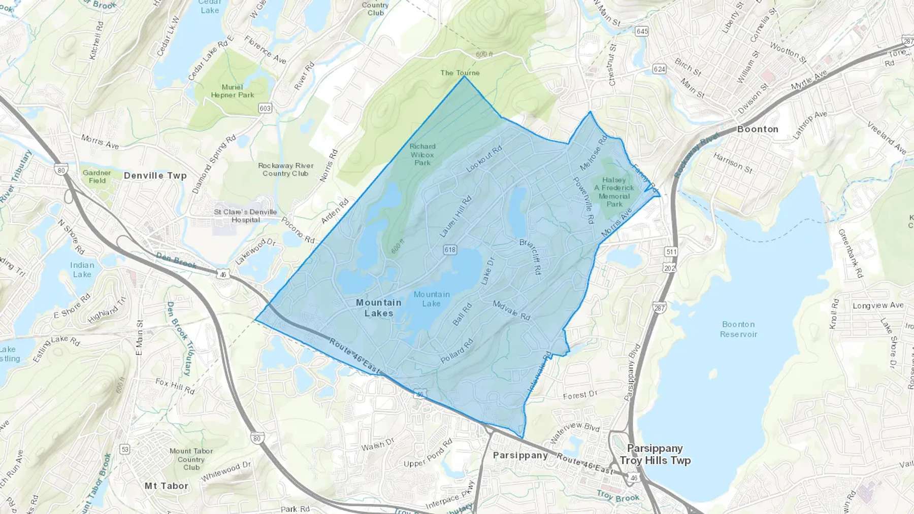 Mountain Lakes, NJ Cash heating Oil delivery map Map of the COD Fuel Oil delivery service area for Mountain Lakes, NJ