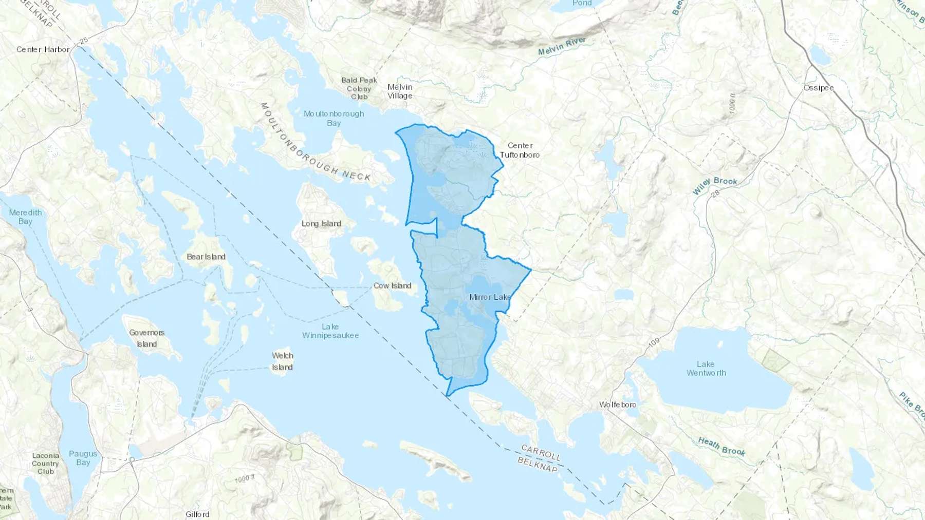Mirror Lake, NH Cash heating Oil delivery map Map of the COD Fuel Oil delivery service area for Mirror Lake, NH