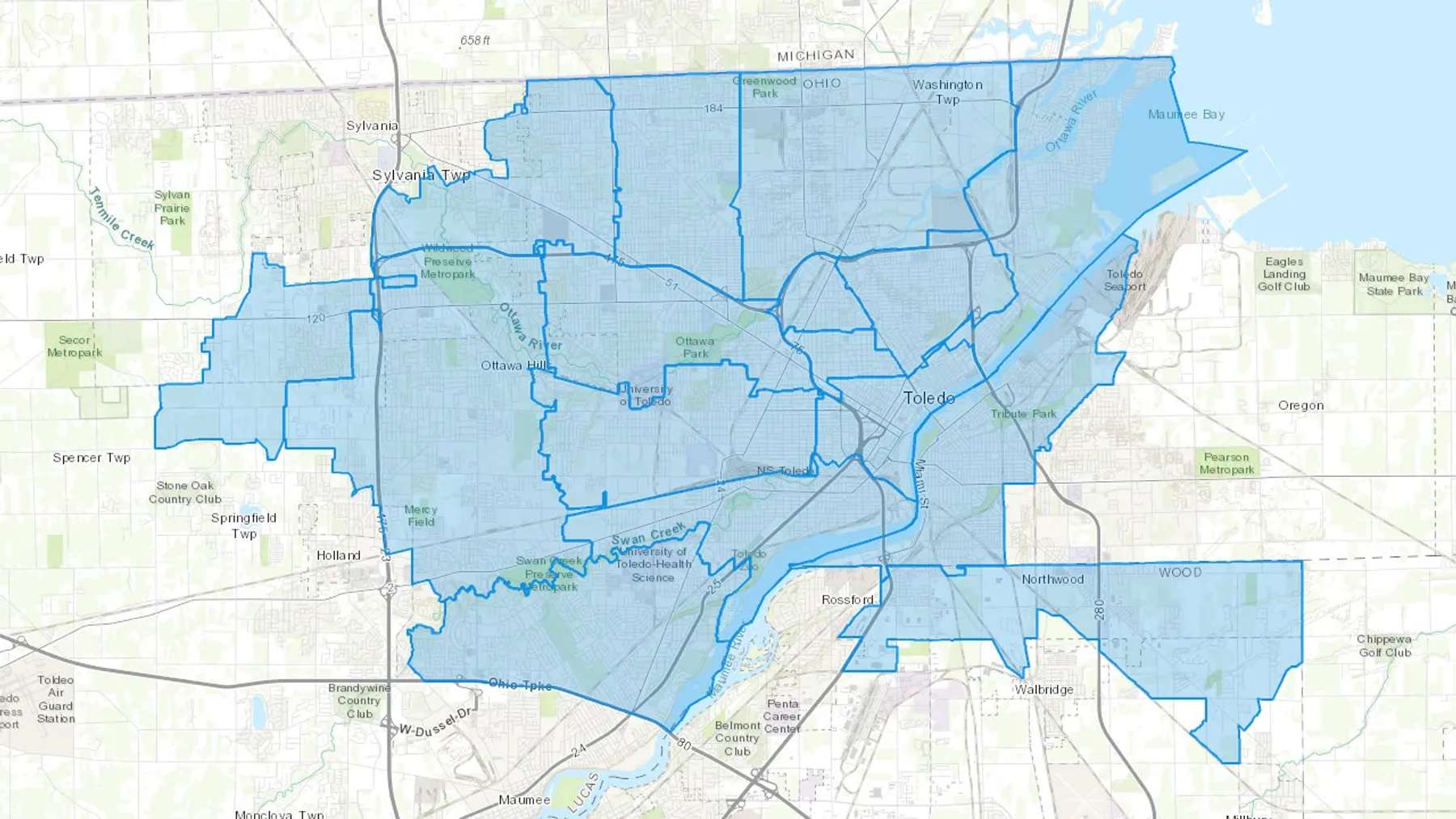 Toledo, OH Cash heating Oil delivery map Map of the COD Fuel Oil delivery service area for Toledo, OH
