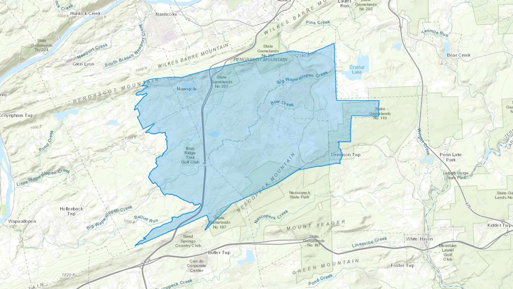 Mountain Top, PA Cash heating Oil delivery map Map of the COD Fuel Oil delivery service area for Mountain Top, PA