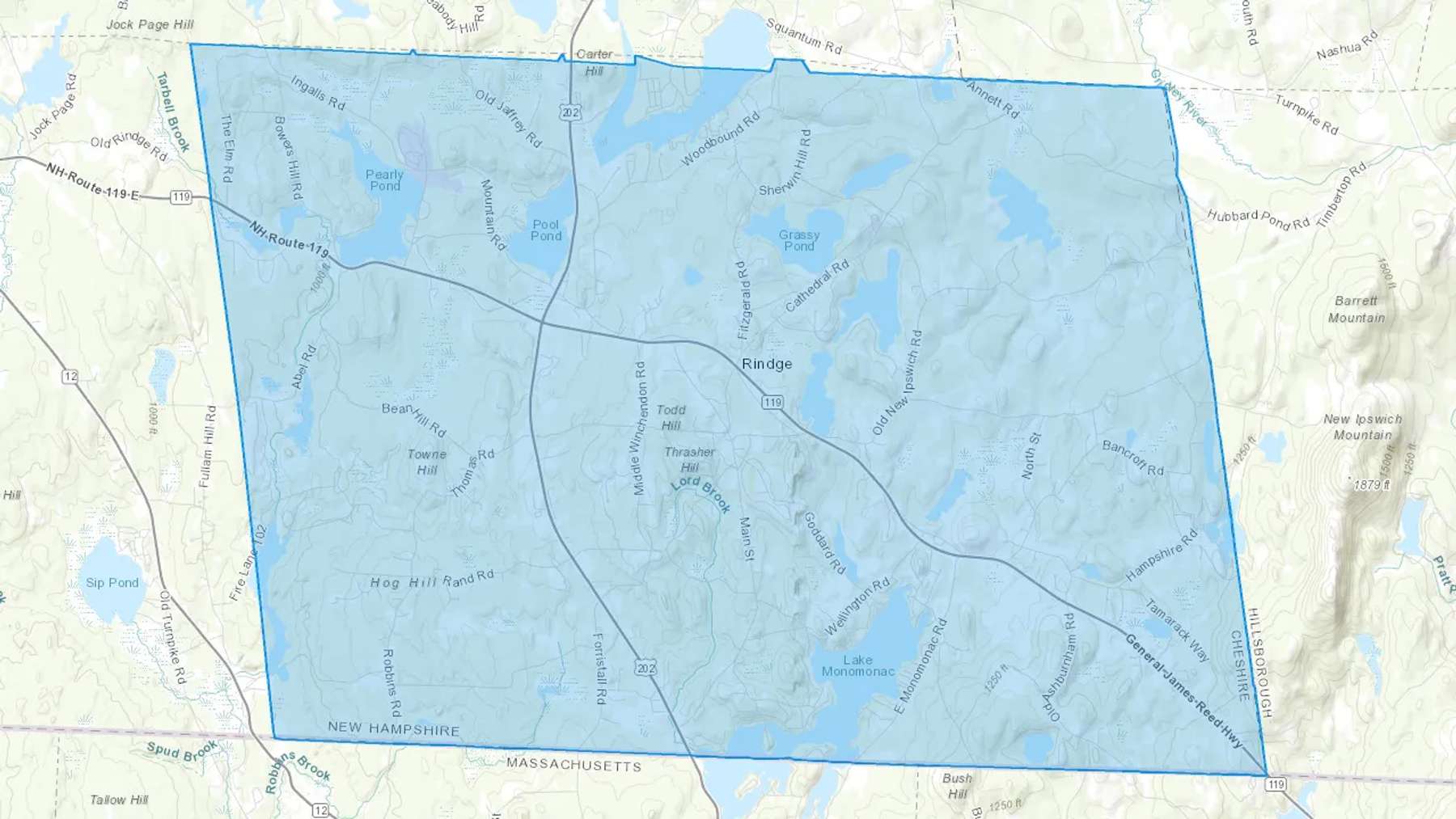 Rindge, NH Cash heating Oil delivery map Map of the COD Fuel Oil delivery service area for Rindge, NH