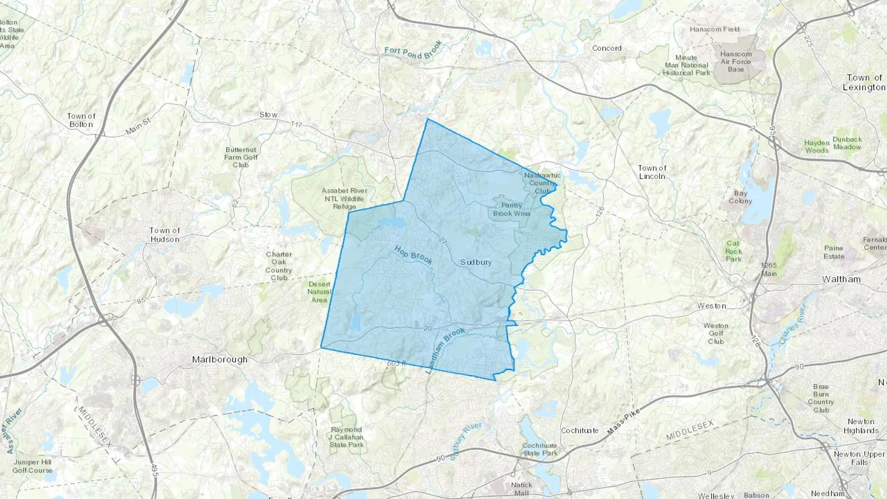 Sudbury, MA Cash heating Oil delivery map Map of the COD Fuel Oil delivery service area for Sudbury, MA