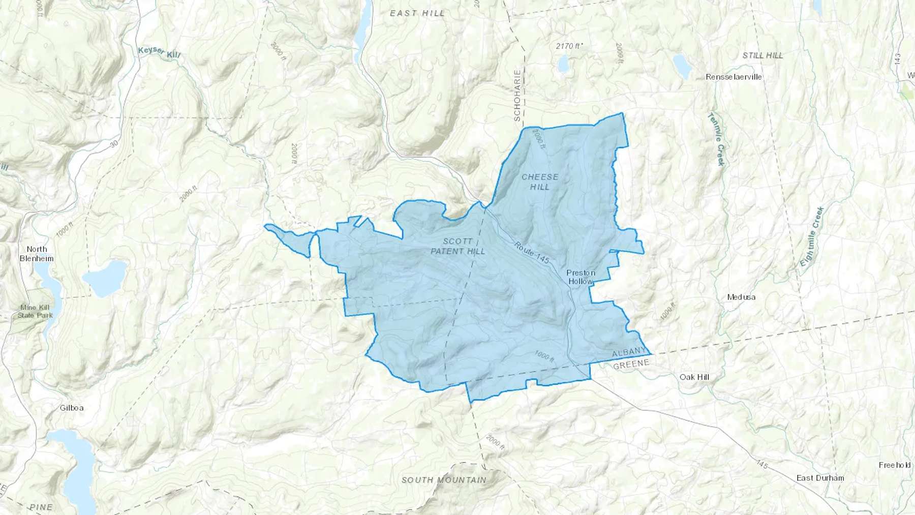 Preston Hollow, NY Cash heating Oil delivery map Map of the COD Fuel Oil delivery service area for Preston Hollow, NY