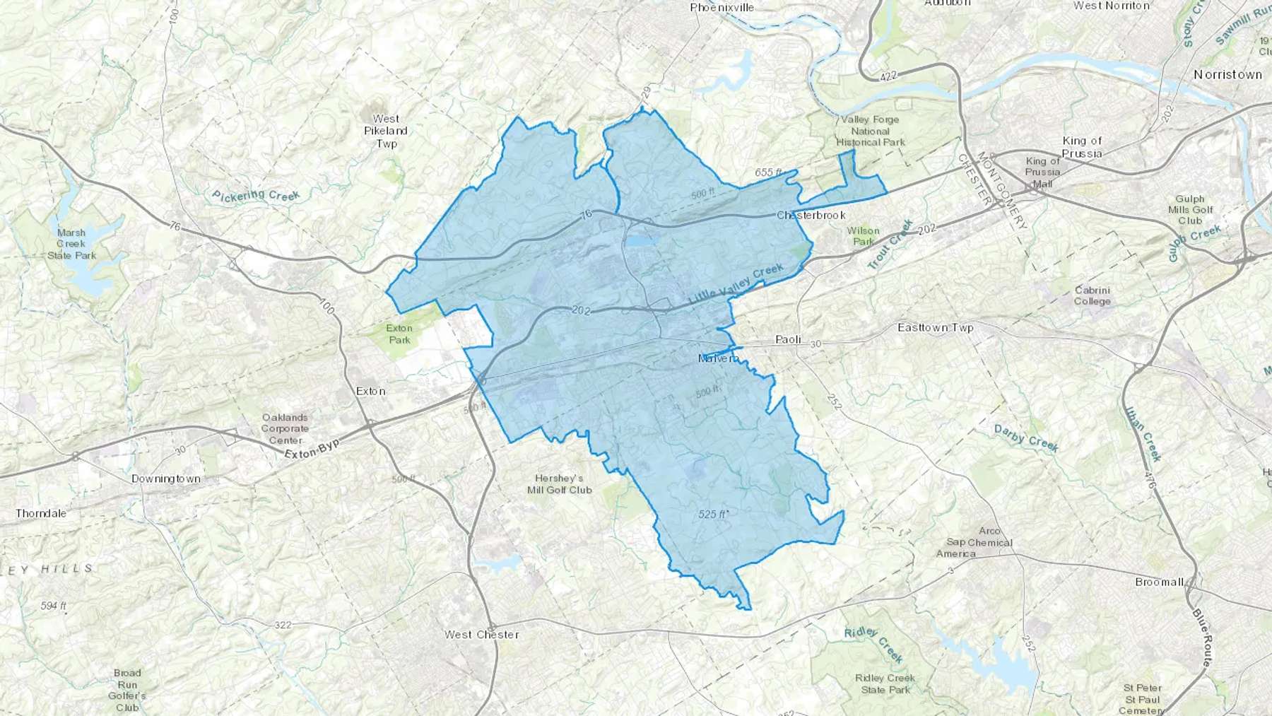 Malvern, PA Cash heating Oil delivery map Map of the COD Fuel Oil delivery service area for Malvern, PA