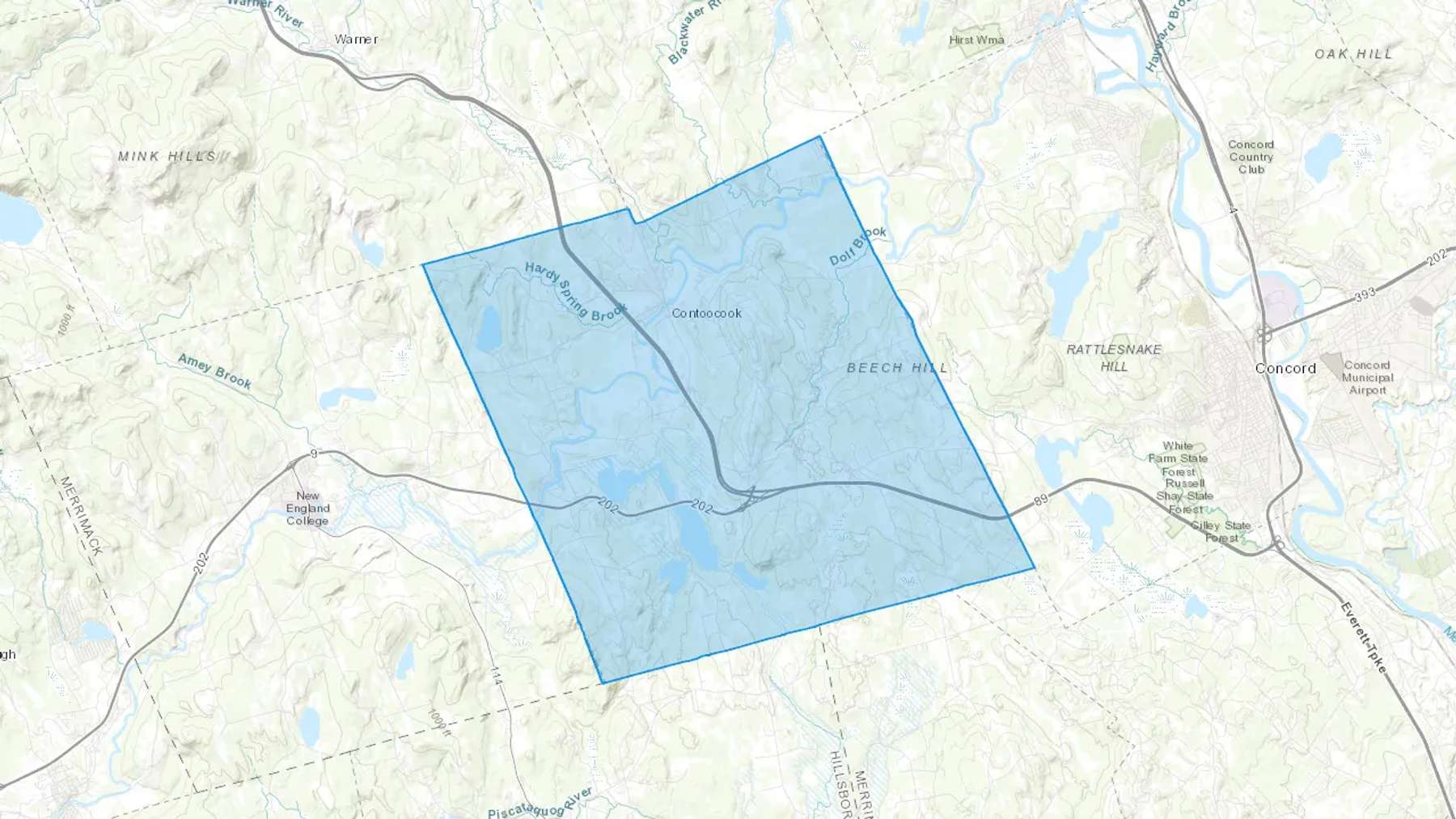 Contoocook, NH Cash heating Oil delivery map Map of the COD Fuel Oil delivery service area for Contoocook, NH
