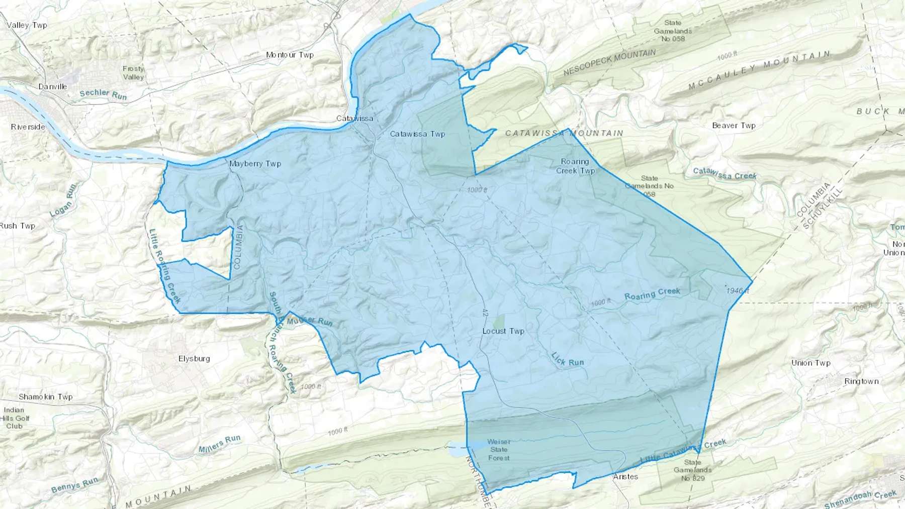 Catawissa, PA Cash heating Oil delivery map Map of the COD Fuel Oil delivery service area for Catawissa, PA
