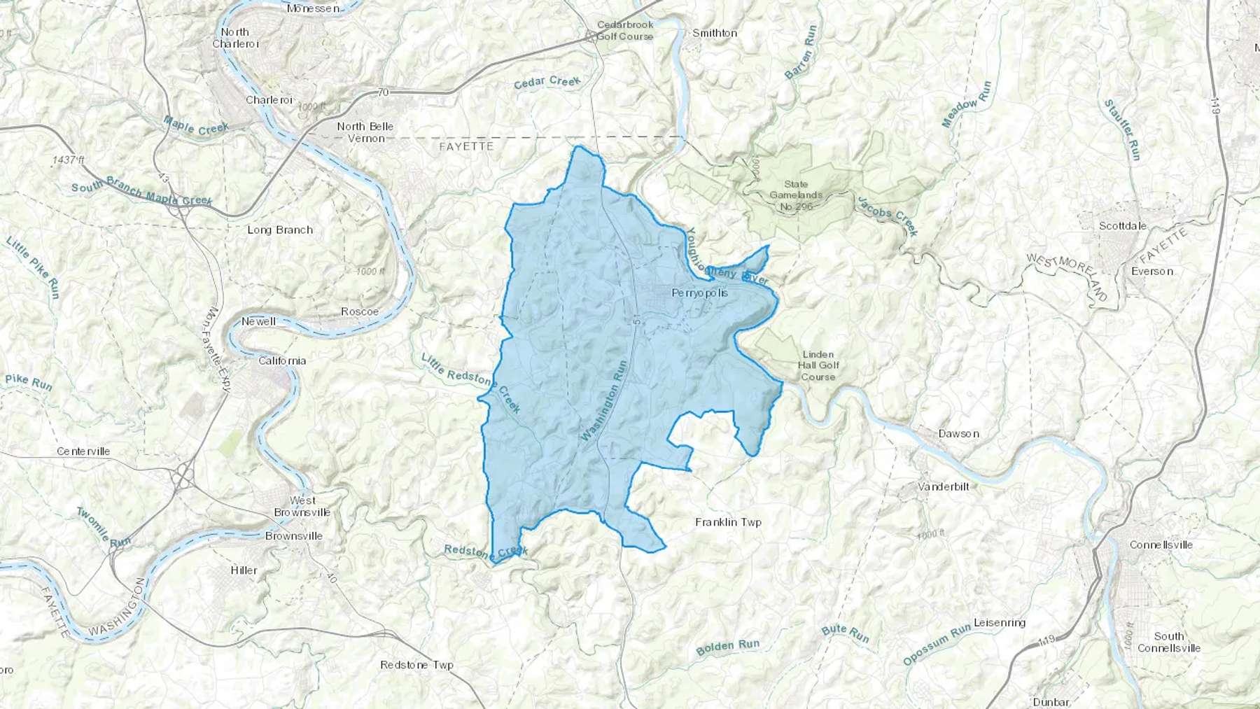 Perryopolis, PA Cash heating Oil delivery map Map of the COD Fuel Oil delivery service area for Perryopolis, PA