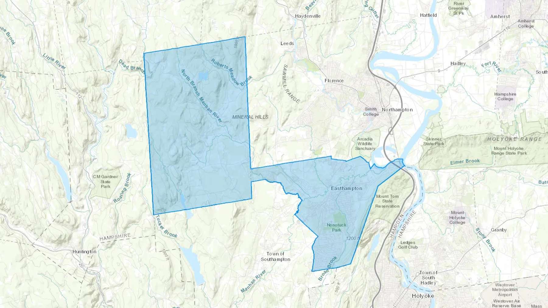 Easthampton, MA Cash heating Oil delivery map Map of the COD Fuel Oil delivery service area for Easthampton, MA