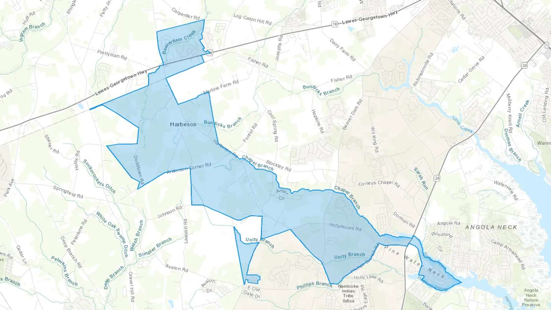 Harbeson, DE Cash heating Oil delivery map Map of the COD Fuel Oil delivery service area for Harbeson, DE