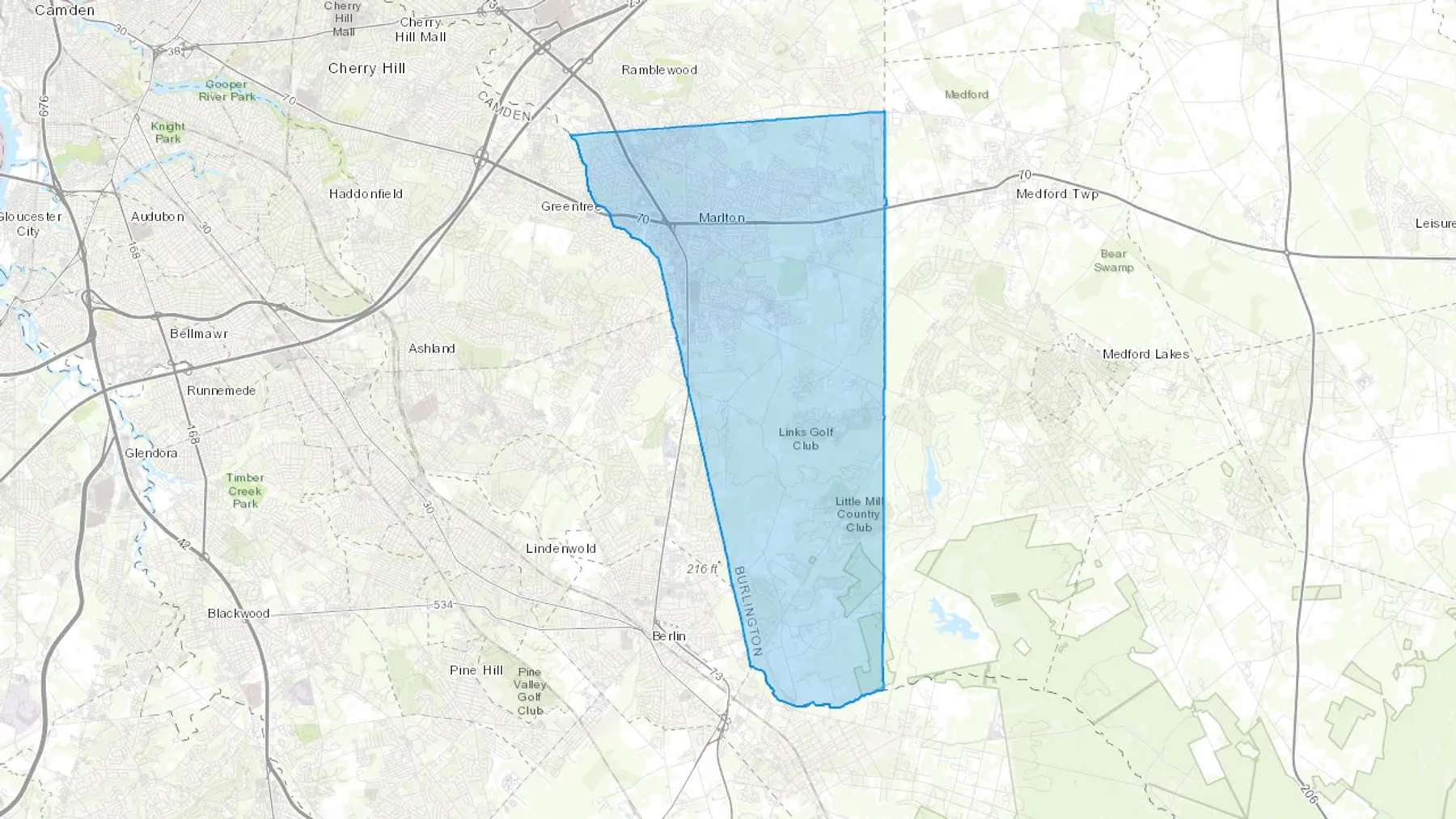 Marlton, NJ Cash heating Oil delivery map Map of the COD Fuel Oil delivery service area for Marlton, NJ