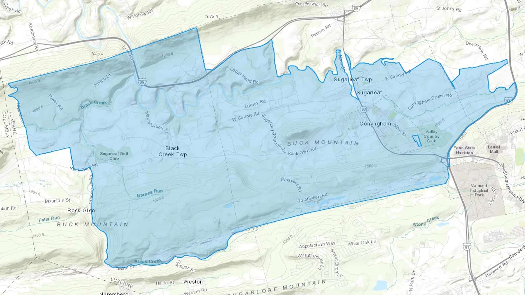 Sugarloaf, PA Cash heating Oil delivery map Map of the COD Fuel Oil delivery service area for Sugarloaf, PA