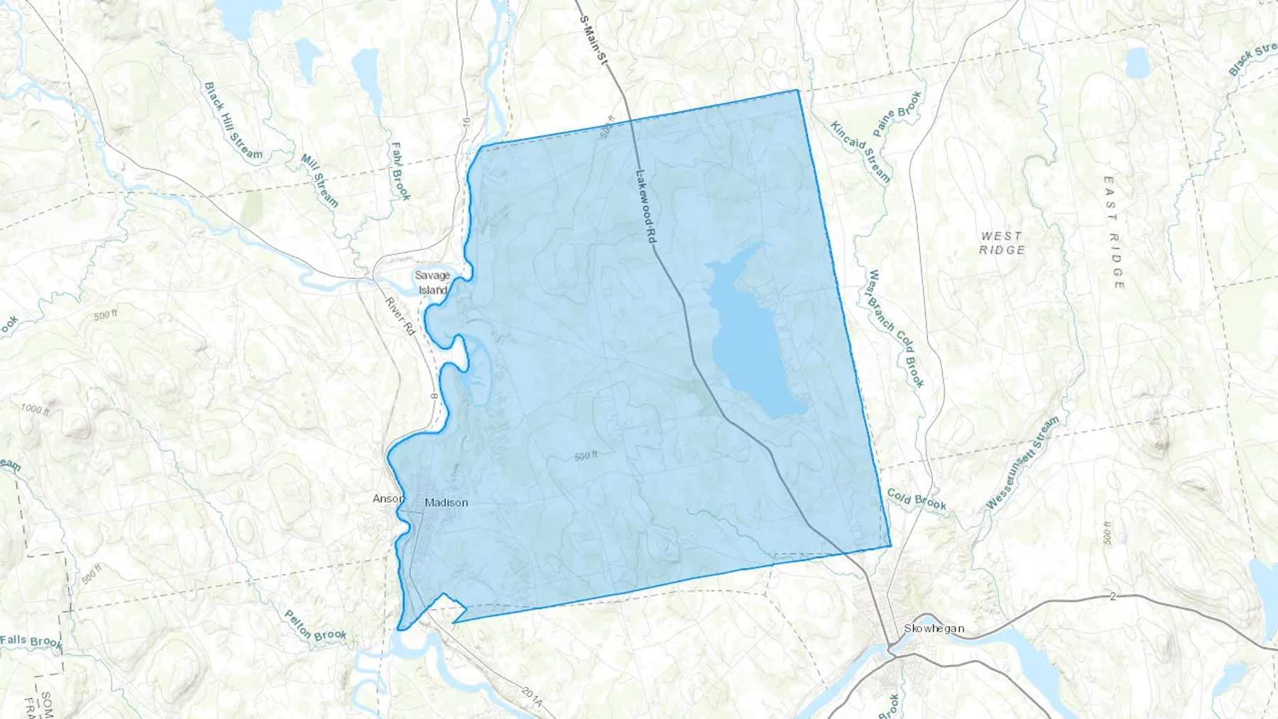 Madison, ME Cash heating Oil delivery map Map of the COD Fuel Oil delivery service area for Madison, ME