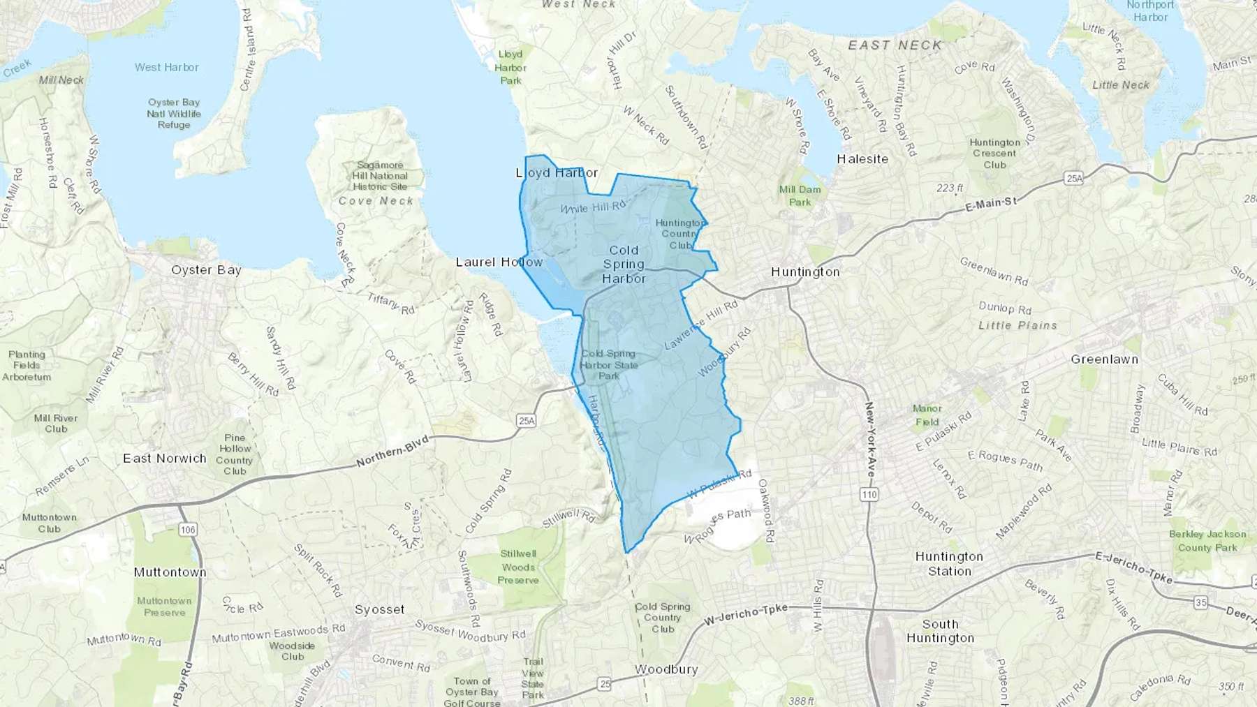 Cold Spring Harbor, NY Cash heating Oil delivery map Map of the COD Fuel Oil delivery service area for Cold Spring Harbor, NY
