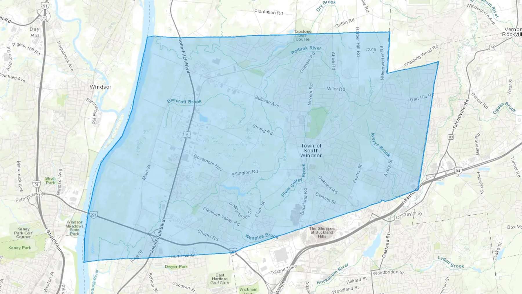 East Windsor Hill, CT Cash heating Oil delivery map Map of the COD Fuel Oil delivery service area for East Windsor Hill, CT