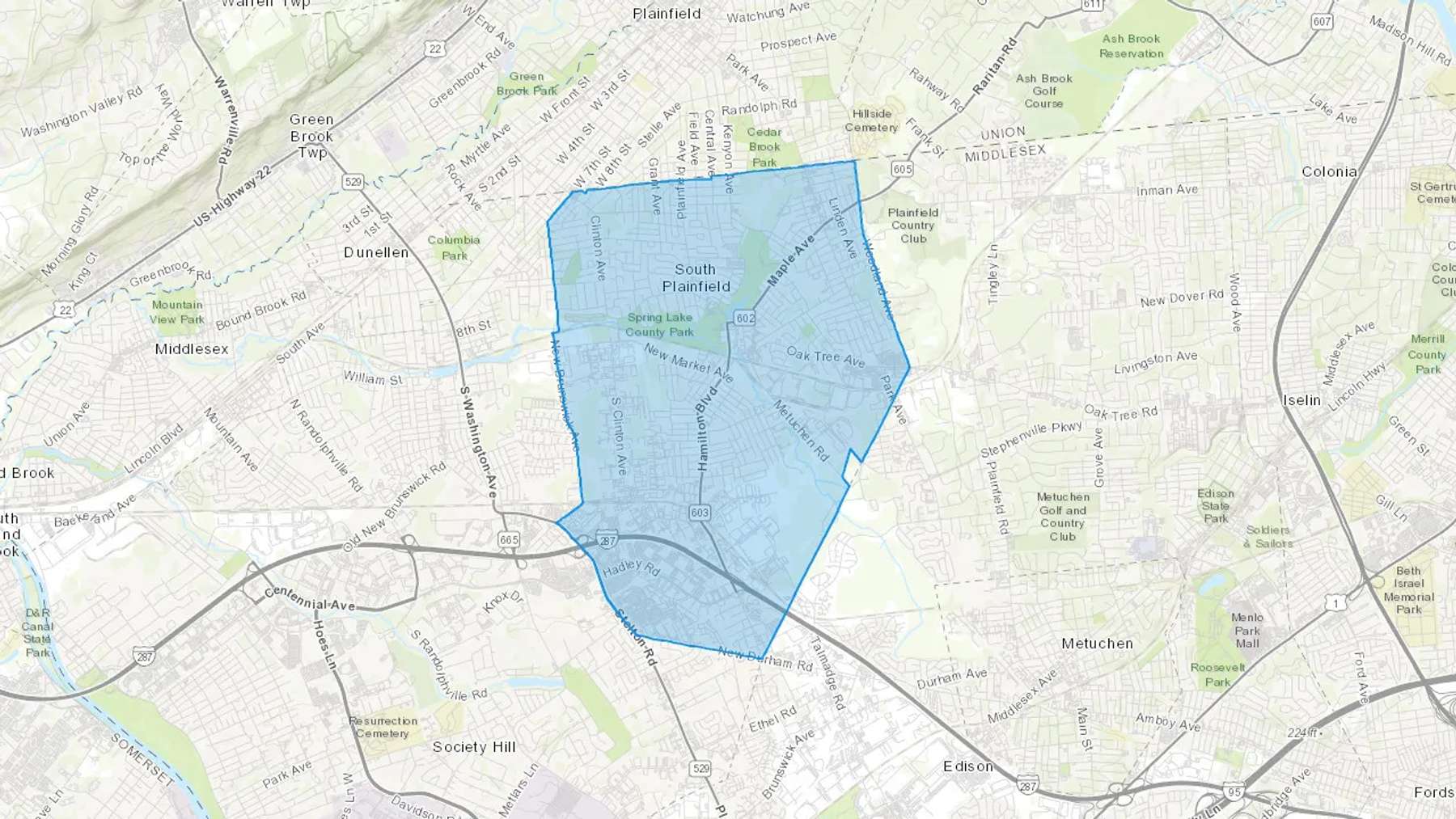 South Plainfield, NJ Cash heating Oil delivery map Map of the COD Fuel Oil delivery service area for South Plainfield, NJ