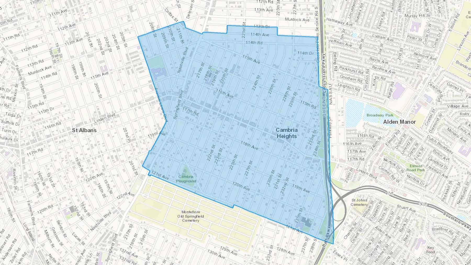 Cambria Heights, NY Cash heating Oil delivery map Map of the COD Fuel Oil delivery service area for Cambria Heights, NY