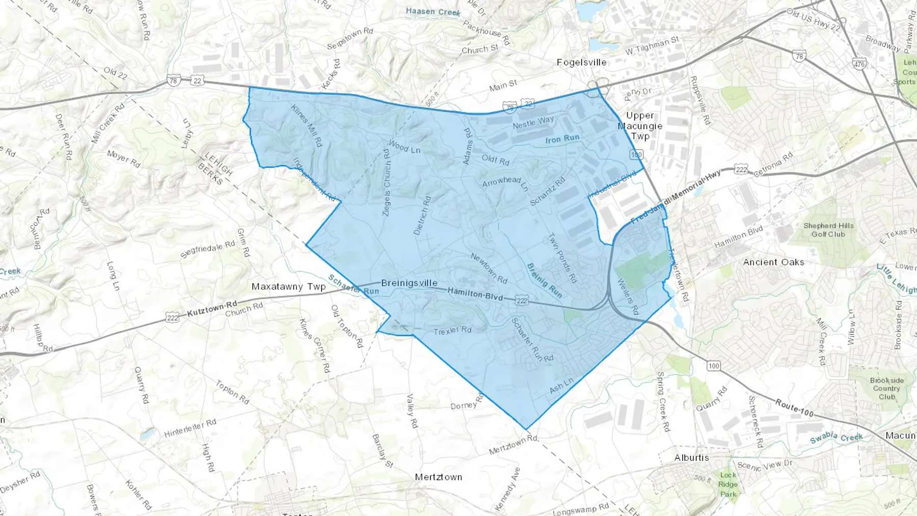 Breinigsville, PA Cash heating Oil delivery map Map of the COD Fuel Oil delivery service area for Breinigsville, PA