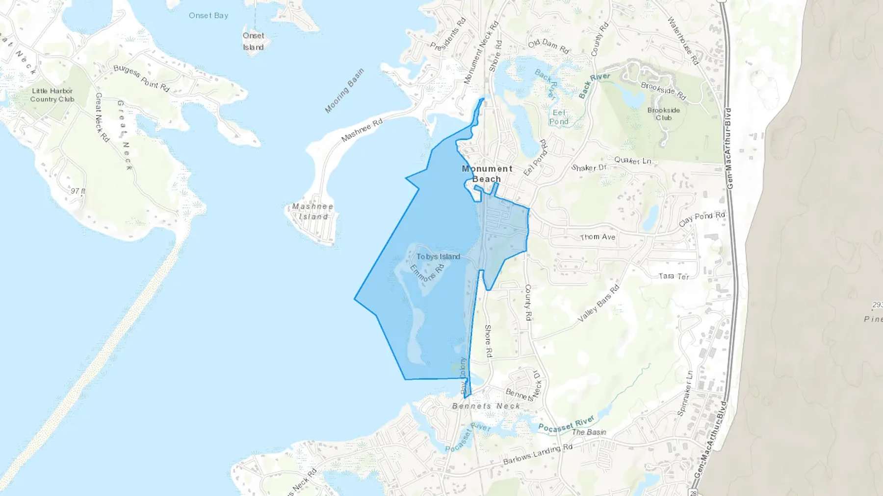 Monument Beach, MA Cash heating Oil delivery map Map of the COD Fuel Oil delivery service area for Monument Beach, MA