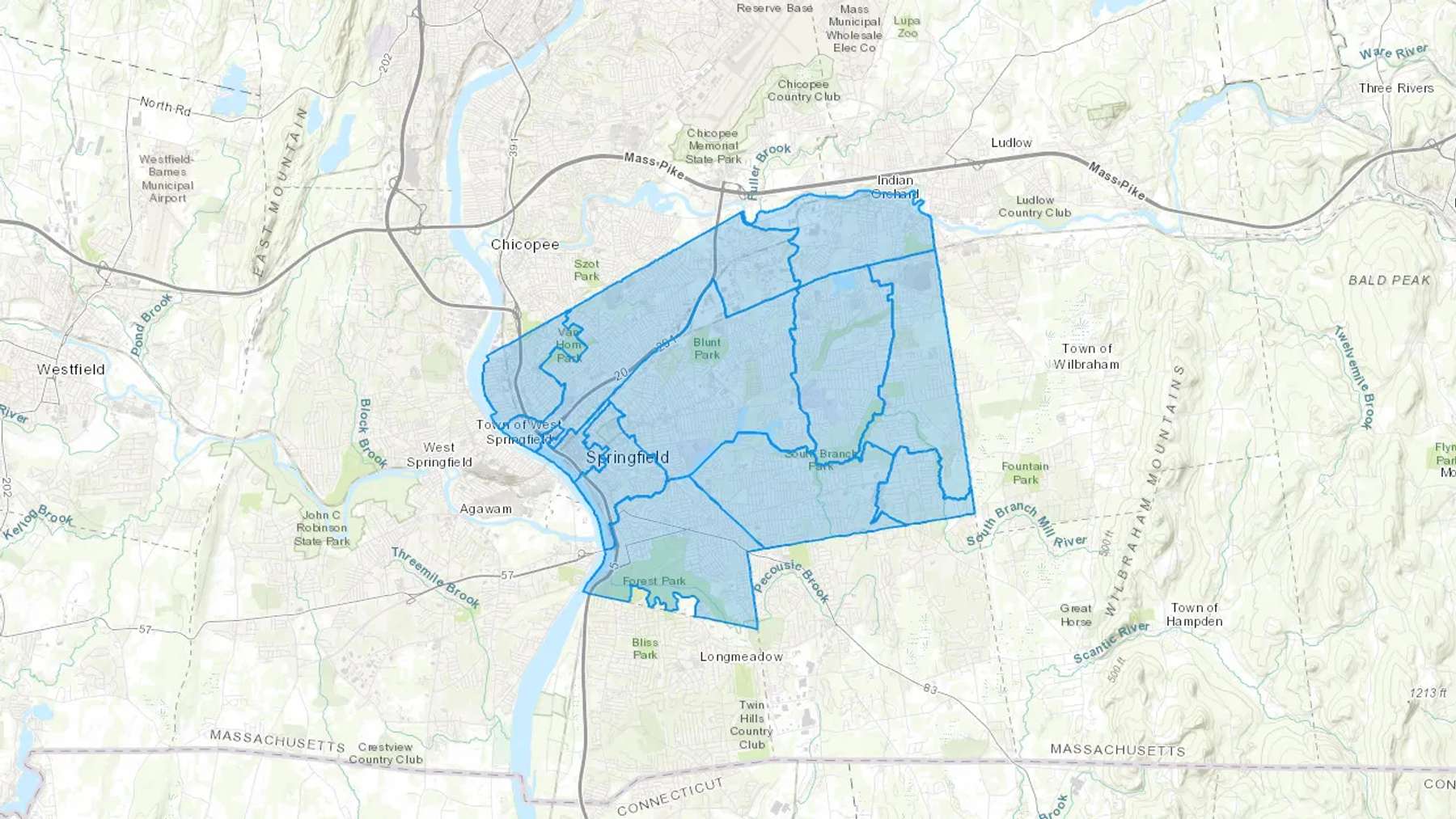 Springfield, MA Cash heating Oil delivery map Map of the COD Fuel Oil delivery service area for Springfield, MA