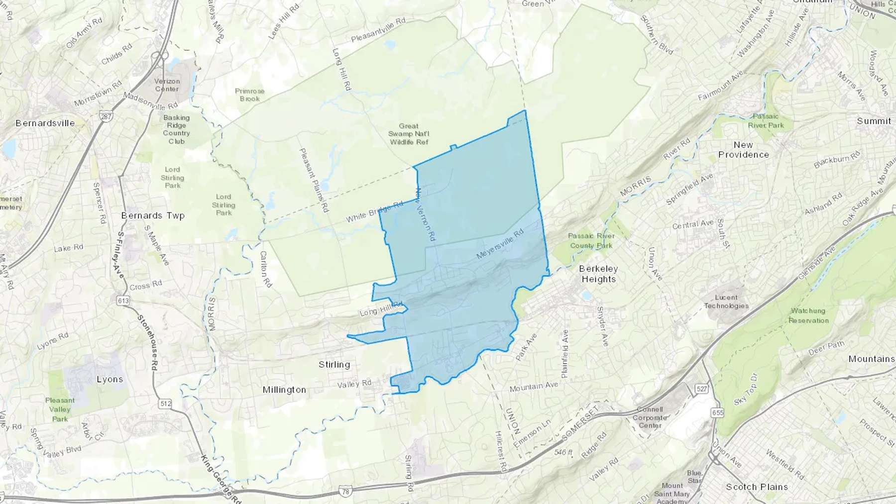 Gillette, NJ Cash heating Oil delivery map Map of the COD Fuel Oil delivery service area for Gillette, NJ