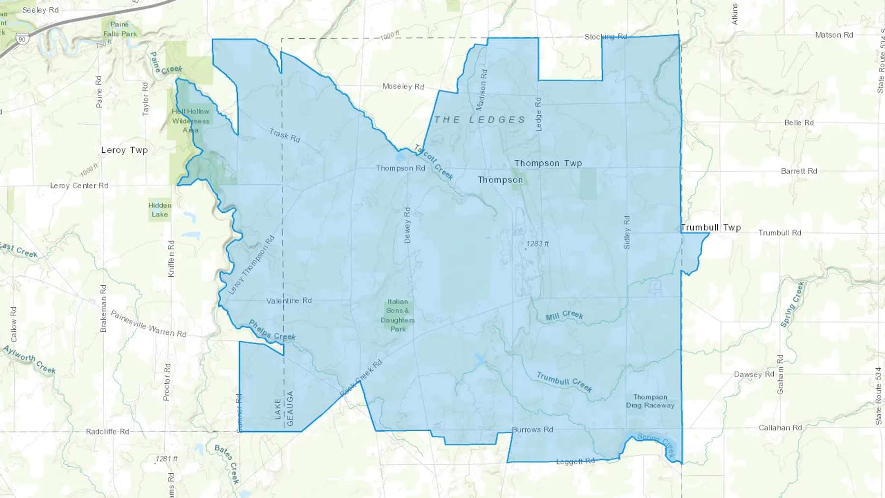 Thompson, OH Cash heating Oil delivery map Map of the COD Fuel Oil delivery service area for Thompson, OH