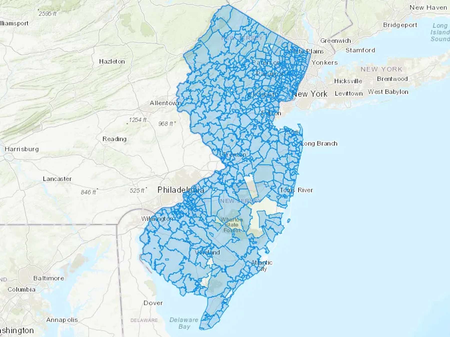 New Jersey Cash Heating Oil Delivery Map Map of the COD Fuel Oil Delivery Service Area for NJ