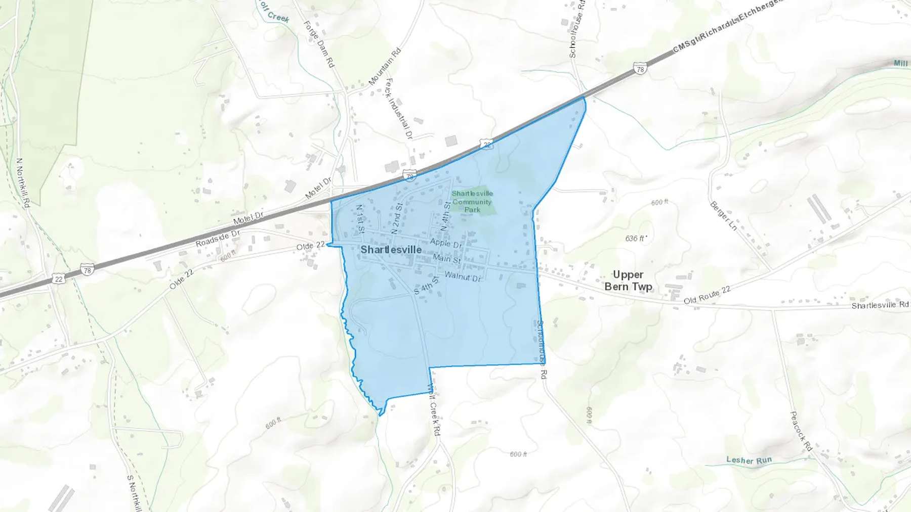 Shartlesville, PA Cash heating Oil delivery map Map of the COD Fuel Oil delivery service area for Shartlesville, PA