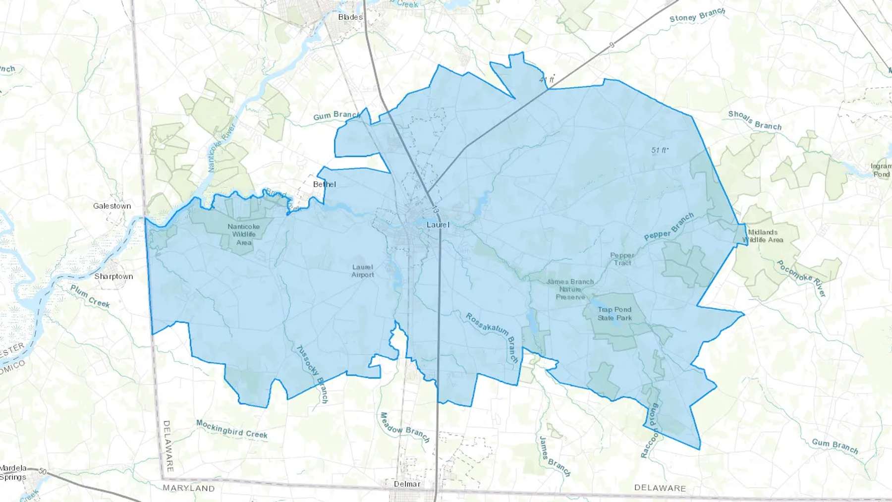 Bethel, DE Cash heating Oil delivery map Map of the COD Fuel Oil delivery service area for Bethel, DE
