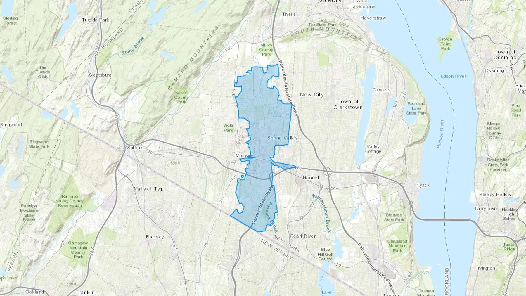Spring Valley, NY Cash heating Oil delivery map Map of the COD Fuel Oil delivery service area for Spring Valley, NY