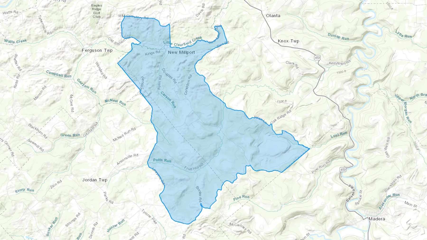 New Millport, PA Cash heating Oil delivery map Map of the COD Fuel Oil delivery service area for New Millport, PA