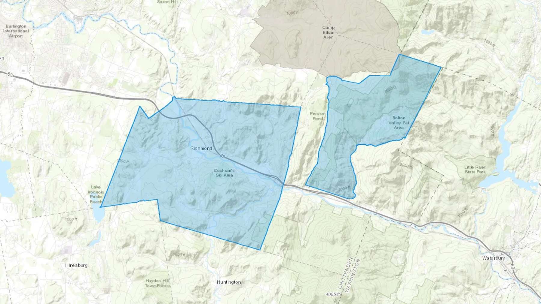 Richmond, VT Cash heating Oil delivery map Map of the COD Fuel Oil delivery service area for Richmond, VT