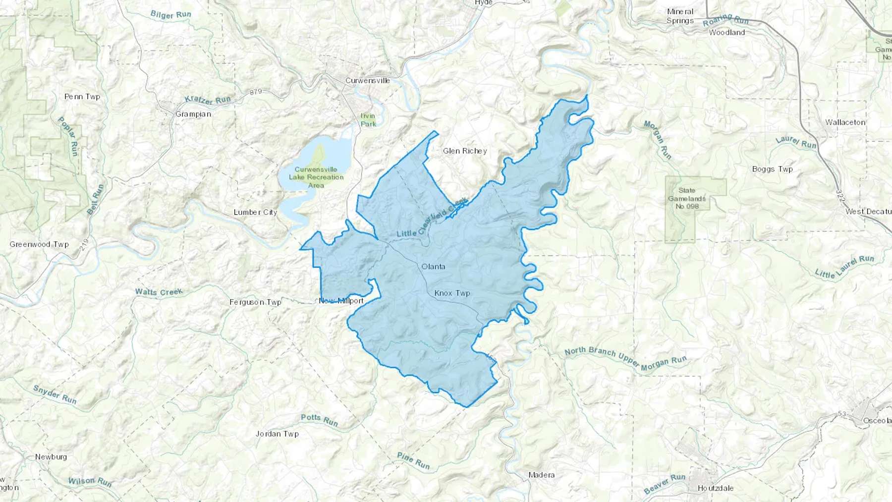Olanta, PA Cash heating Oil delivery map Map of the COD Fuel Oil delivery service area for Olanta, PA