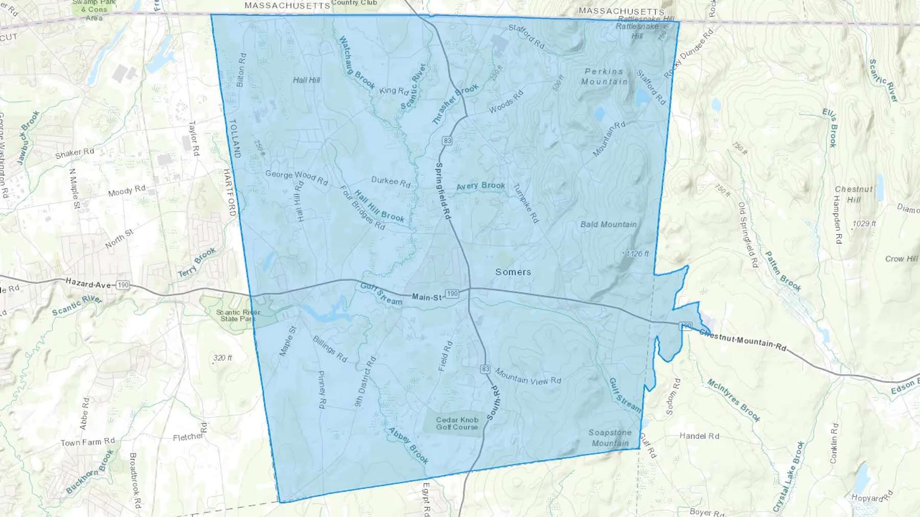 Somersville, CT Cash heating Oil delivery map Map of the COD Fuel Oil delivery service area for Somersville, CT